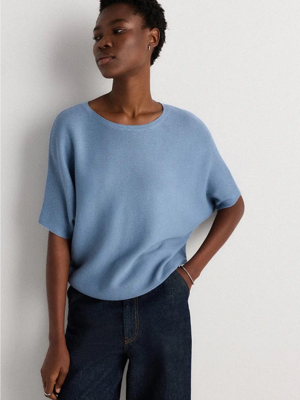 Quince Lightweight Cotton Cashmere Link-stitch Dolman Sweater